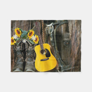 Manta Polar Oeste de Caballo Bostaza Guitarra girasoles