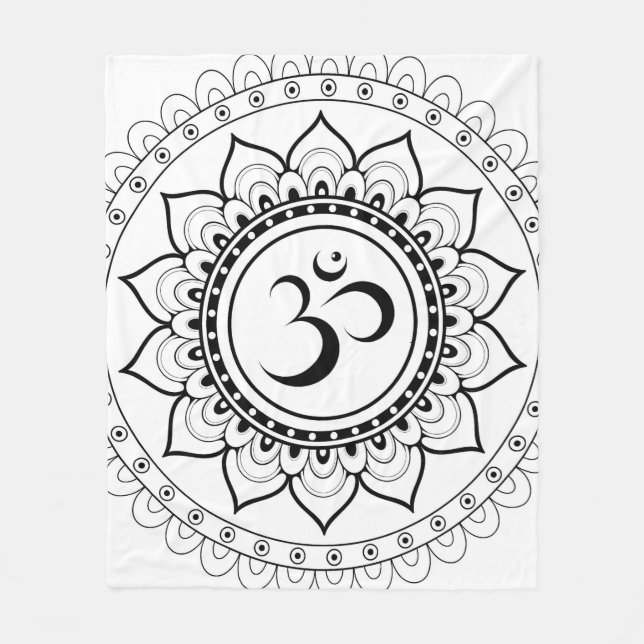 Manta Polar Ohm Mandala Om Mandala Blanco y Negro (Anverso)