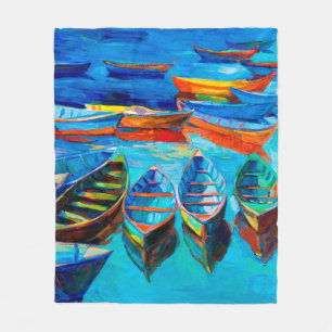 Manta Polar  oil painting of boats and sea on canvas. Sunset o