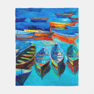 Manta Polar  oil painting of boats and sea on canvas. Sunset o