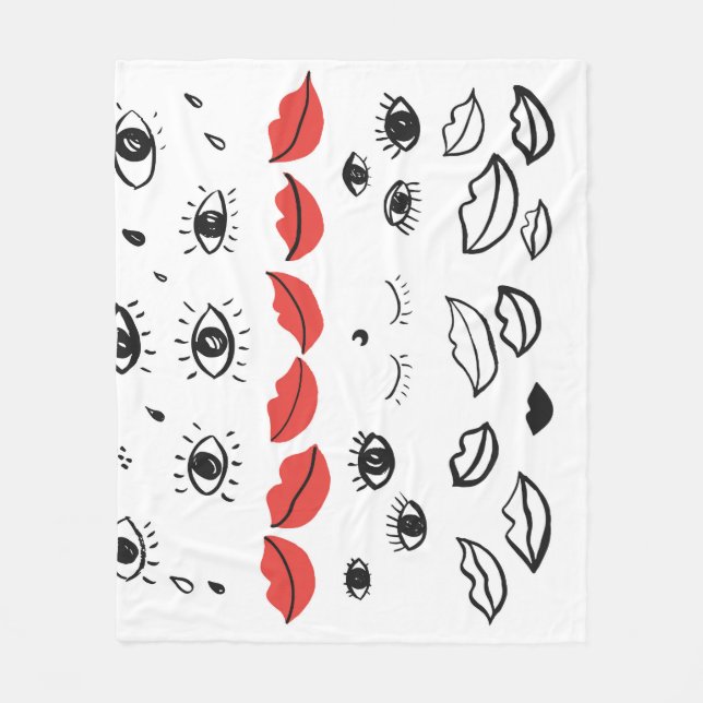 Manta Polar Ojos de cosecha, patrón de labios rojos. (Anverso)
