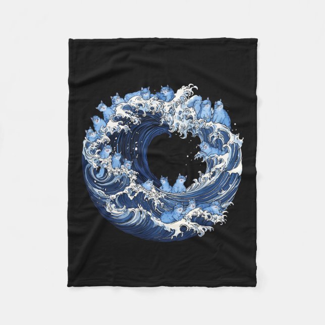 Manta Polar Ola De Gatos Azules Para Kamala (Anverso)