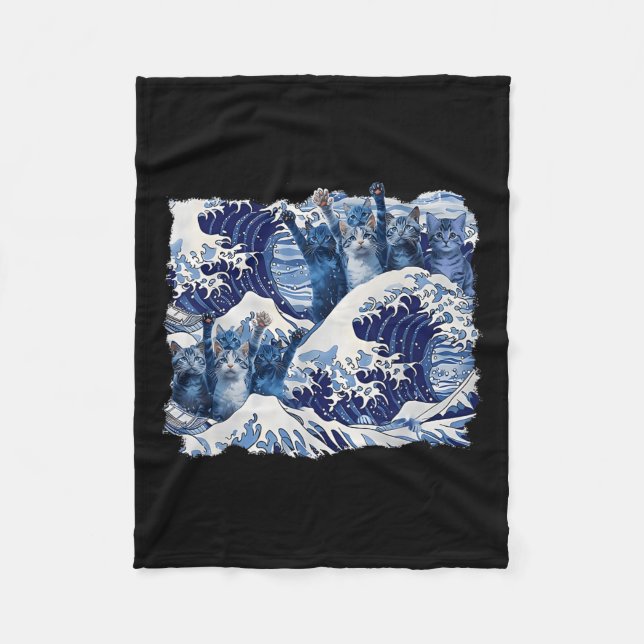 Manta Polar Ola De Gatos Azules Para La Ola Azul De Gato Kamal (Anverso)