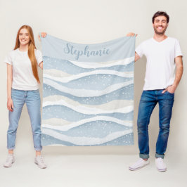 Manta Polar Ola de Nieve Invernal Azul con Patrón Personalizad