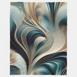 Manta Polar Ola Dorada - Arte Abstracto Teal y Dorado
