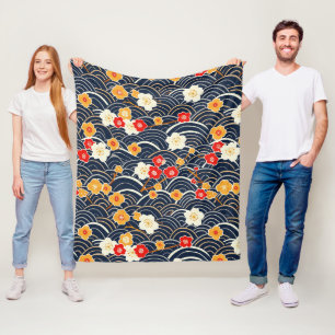 Manta Polar Ola Japonesa De Ciruelo Floral Patrón Floral Marin