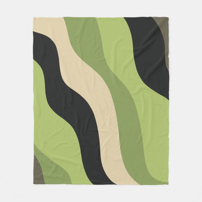 Manta Polar olas, curvas verdes, negras y beige coloridas (Anverso)