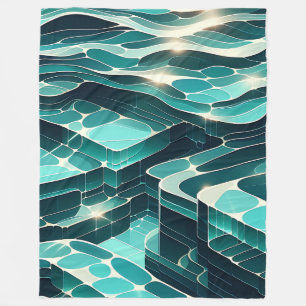 Manta Polar "Olas de agua azul y verde abstractas"