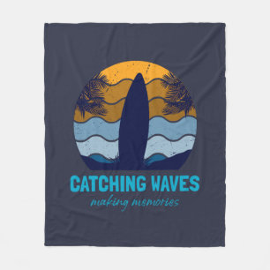 Manta Polar Olas de caza Arte Retro Surfboard Beach