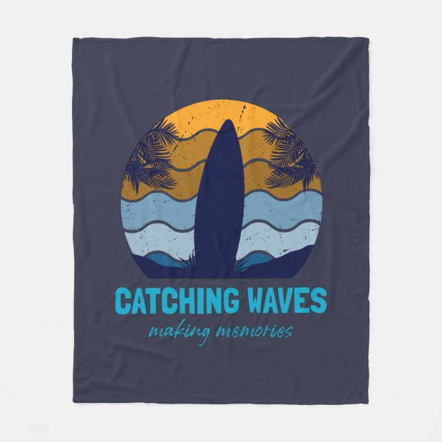 Manta Polar Olas de caza Arte Retro Surfboard Beach (Anverso)
