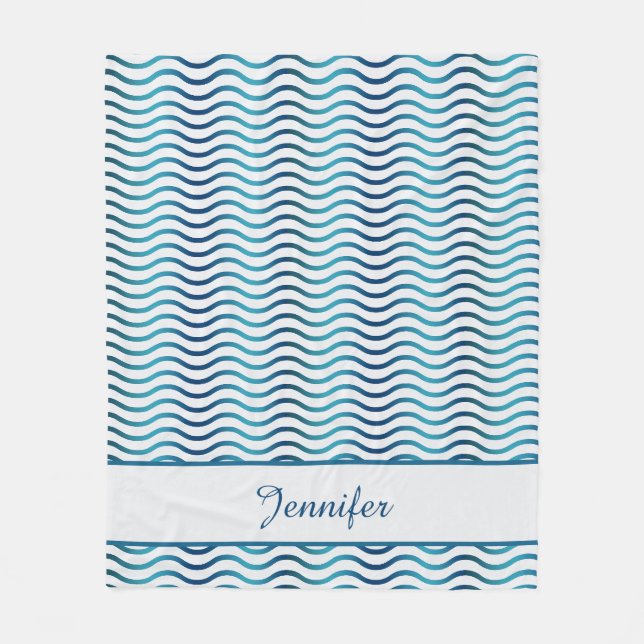 Manta Polar Olas de gradiente azul marino y azul turquesa Deco (Anverso)