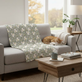 Manta Polar Olive Green Fleece Blanket with Playful Pitbulls 