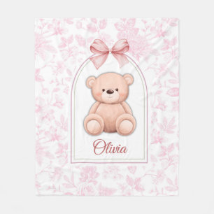 Manta Polar Olivia   Diseño de guardería de osito rosado perso