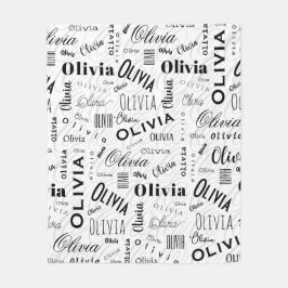 Manta Polar Olivia Nombre Personalizado Negro Blanco