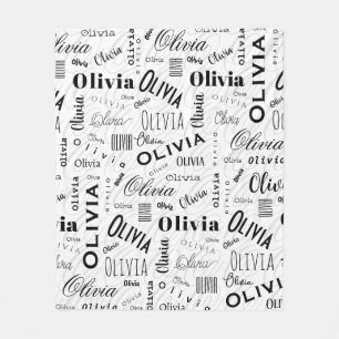 Manta Polar Olivia Nombre Personalizado Negro Blanco