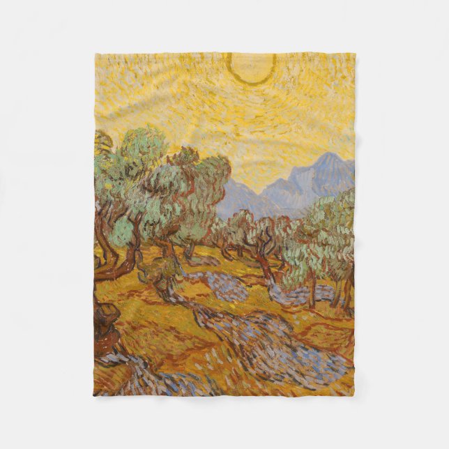 Manta Polar Olivos de Van Gogh Cielo Sol Amarillo (Anverso)