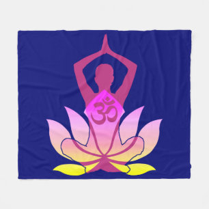 Manta Polar OM Namaste Spiritual Lotus Flower Yoga en azul