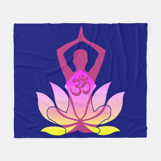 Manta Polar OM Namaste Spiritual Lotus Flower Yoga en azul (Frente (Horizontal))