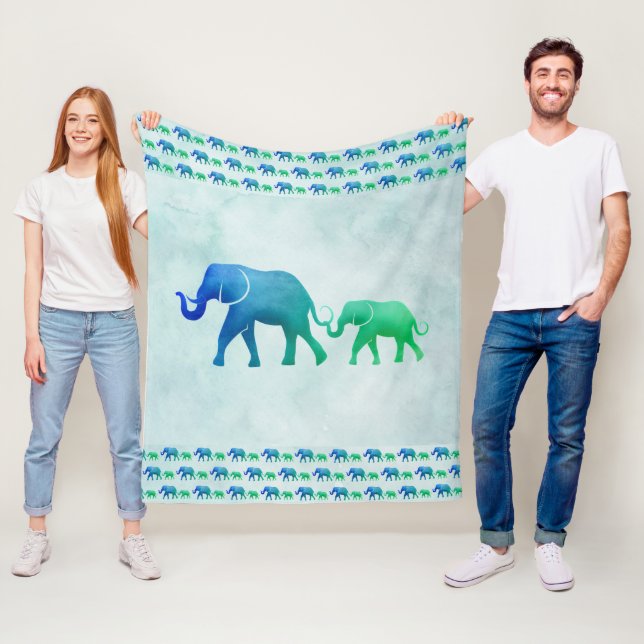 Manta Polar Ombre Elephants Fleece Blanket (In situ)