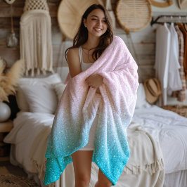 Manta Polar Ombre Purpurina rosa y turquesa