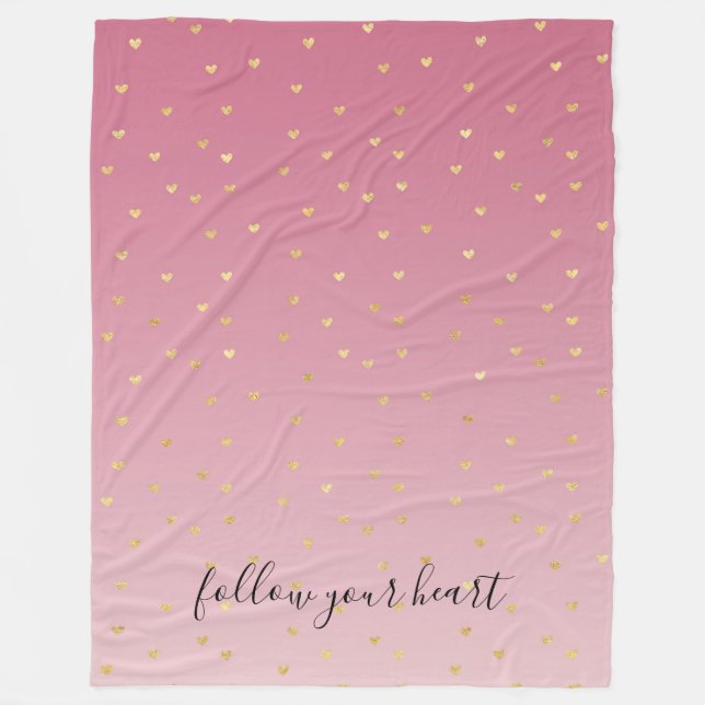 Manta Polar Ombre rosa Rubor Gold Hearts (Anverso)