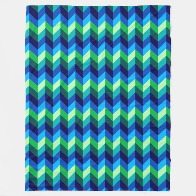 Manta Polar Ombre verde azul Chevrons Gran Funda De Fleece (Anverso)
