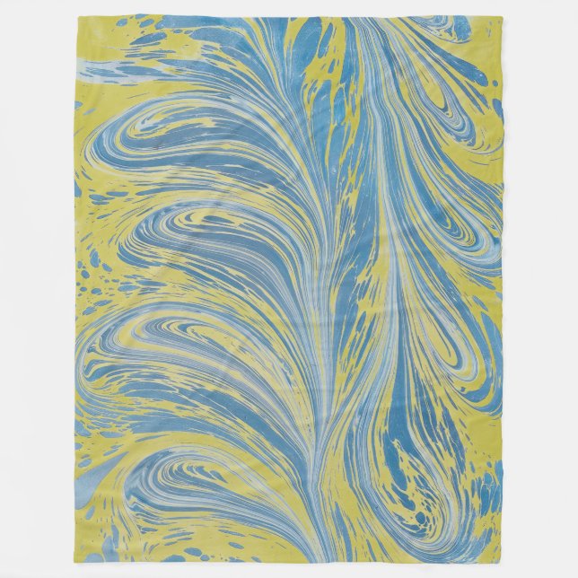Manta Polar Onda Abstracta Azul Y Oro (Anverso)