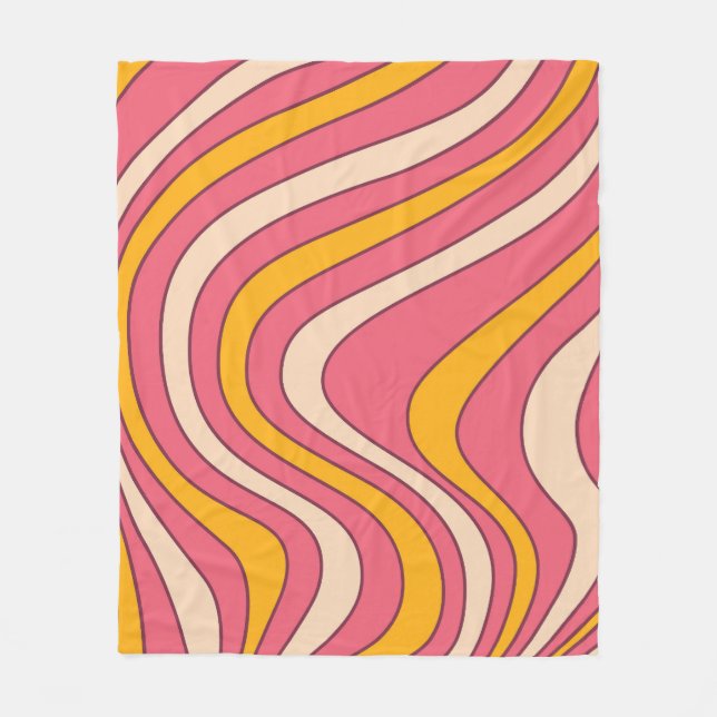 Manta Polar Ondas de estilo retro rosa y naranja (Anverso)