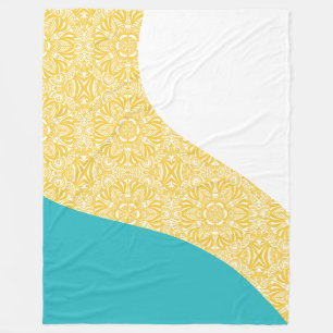 Manta Polar Ondas simples - Patrón floral Turquesa y Amarillo