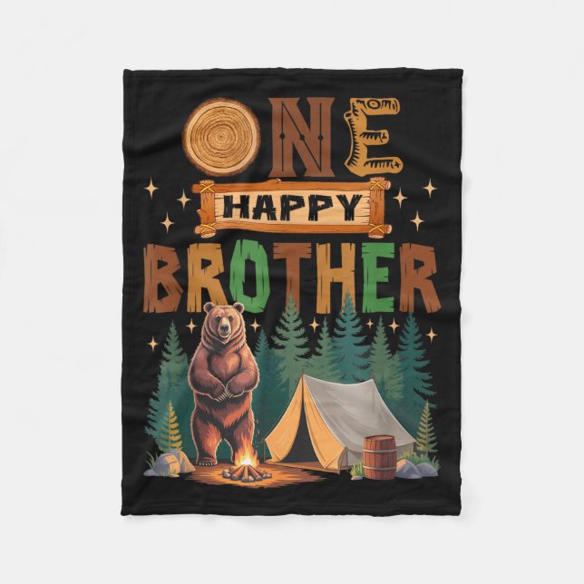 Manta Polar One Happy Brother Camper 1st Birthday Camng Bear  (Anverso)
