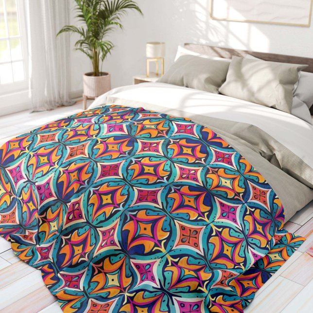 Manta Polar Orange and Teal Abstract Circles Bohemian (Subido por el creador)