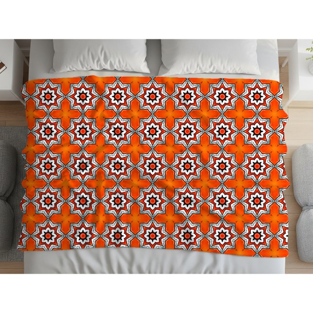 Manta Polar Orange and white geometric mandala pattern Towel (Subido por el creador)