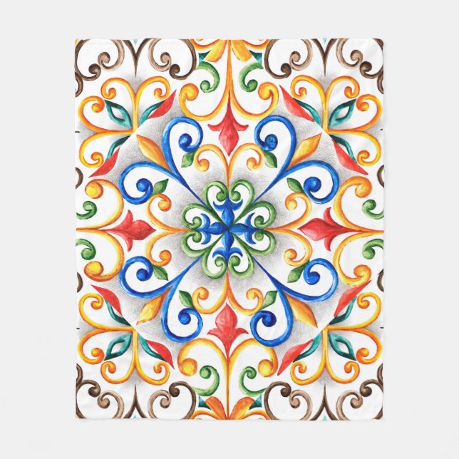 Manta Polar Ornamento acuarela de mayólica (Anverso)