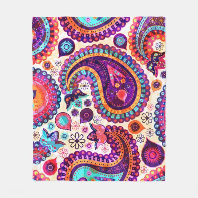 Manta Polar Ornamento indio sin foco Paisley Floral (Anverso)