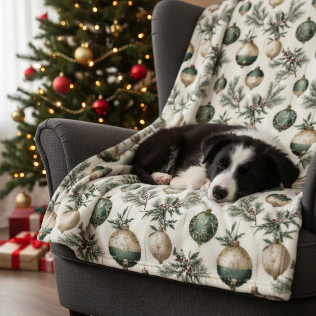 Manta Polar Ornamentos de Navidad Sage Green y Gold (Subido por el creador)