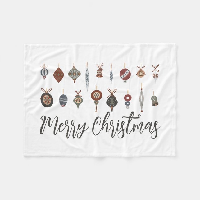 Manta Polar Ornamentos Vintage Merry Christmas (Frente (Horizontal))
