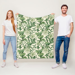 Manta Polar Ornate dark green acanthus leaves pattern