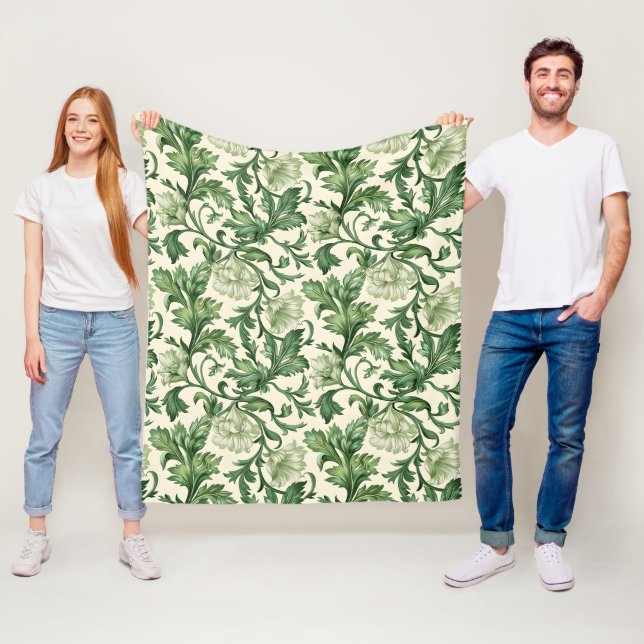 Manta Polar Ornate dark green acanthus leaves pattern (In situ)