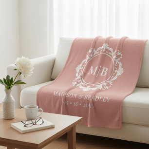 Manta Polar Ornate Floral Monograma Boda Elegante Rosa Oro