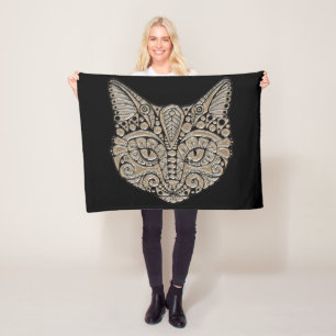 Manta Polar Oro Art Déco y gato negro de estilo egipcio