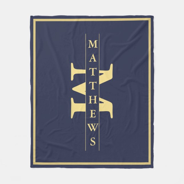Manta Polar Oro azul marino Nombre familiar personalizado (Anverso)