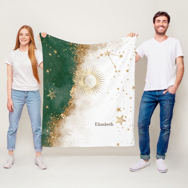 Manta Polar Oro Celestial Sol Y Luna Estrellas Verde (In situ)