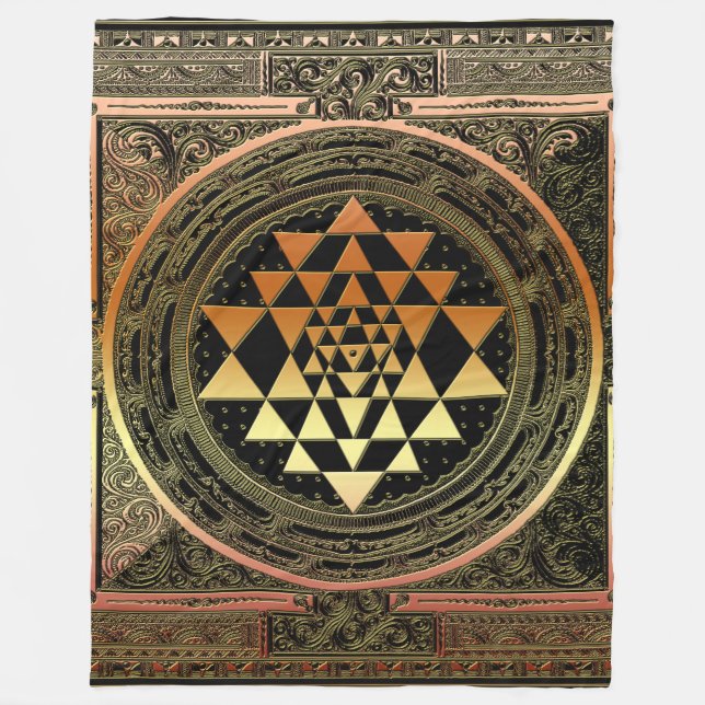 Manta Polar Oro combinado del negro de la yoga de SriYantra (Anverso)