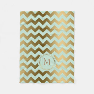 Manta Polar Oro monogramado y Zigzag Chevron color verde menta