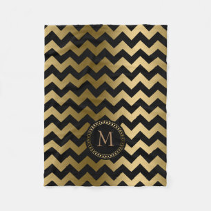 Manta Polar Oro Monogramado Y Zigzag Negro Chevron