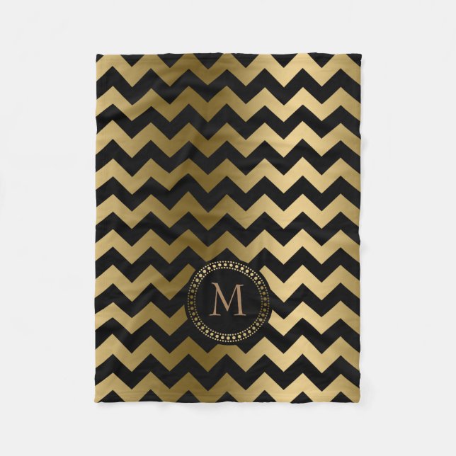 Manta Polar Oro Monogramado Y Zigzag Negro Chevron (Anverso)