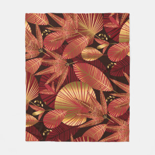 Manta Polar Oro Rojo, Patrón Geométrico Tropical.
