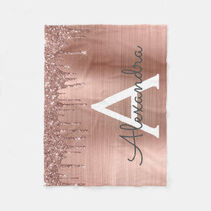 Manta Polar Oro Rosa - Glitter Rosa Metal Monograma Nombre