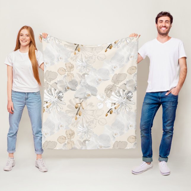 Manta Polar orquídeas blancas en una crema clara (In situ)