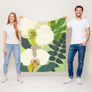 Manta Polar Orquídeas Tropicales Abstractas Decoración Moderna